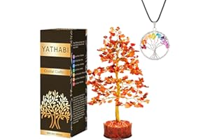 YATHABI Carnelian Crystal - Chakra Crystal Tree - Tree of Life - Chakra Tree - Crystal Trees - Feng Shui - Bonsai Tree - Good Luck - Desk Decor - Spiritual Gifts - Money Tree - Crystals and Stones