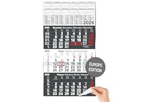 ‎TOBJA TOBJA 3 Month Calendar 2025 Wall Calendar with Slider Europe Version - "Anthracite" Calendar 2025 Wall Calendar FSC Certified Large Format 56 x 30 cm (Folded!)