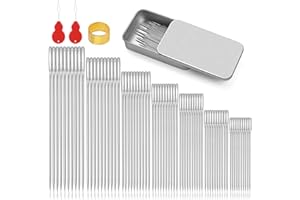 LUOKEFE 70 Pcs Sewing Needles, Large Eye Hand Sewing Needles, Stainless Steel Sewing Needles with Needle Threader and Thimble for Leather Sewing, Repairing, Knitting, Quilting Craft (7 Sizes)