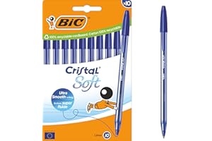 BIC Cristal Soft Stylos-Bille Pointe Moyenne (1,2 mm) - Écriture Douce et Fluide - Bleu, Boîte carton de 10