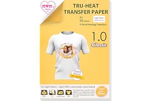 TransOurDream Tru-Transfer Paper A3 for Light Fabric 10 Sheets Transparent Heat Transfer Paper for White T-Shirts Printable Heat Transfer Vinyl for Inkjet Printer (L-1.0-A3-10)
