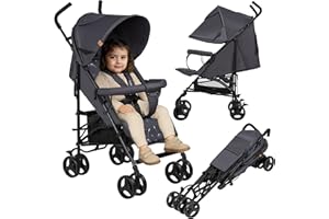 LIONELO Elia Passeggino Leggero e Pieghevole per bambini da 6 mesi a 15 kg, Schienale regolabile alla posizione sdraiata, Cinture 5 punti, Cesta e Cappottina Grandi