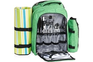 ‎CAMPFEUER CampFeuer Picknickrucksack 32-teilig | Picknickset für 4 Personen | mintgrün meliert | mit Flaschenhalter, Picknickdecke, Kühlfach und Campinggeschirr | Freizeitrucksack, Campingrucksack