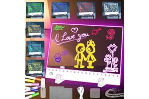 ANGOZO 25*35cm Led Drawing Board for Children,Rechargeable,8 Color Light Drawing Board,Magic Board for Kids with Soft Cloth, Hanging Chain, 7 Markers,Watering Can,Base,Christmas&Birthday Gifts for Girls Boys