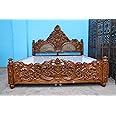 CLASSIC WOOD & CRAFT Luxury Handicrafts King Size Wooden Bed Frame with High Headboard & Footboard | Classic Design | Sturdy Construction | Bedroom Furniture | No Mattress Included (Design-7)