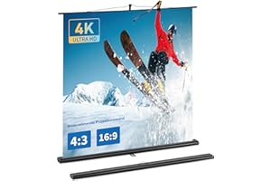 EXCELIMAGE Hochziehbare Beamer Leinwand mit Ständer, Tragbar Projektion Leinwand, Projektor Leinwände 60 Zoll 16:9, Ultrakurzdistanz-Projektion möglich, Kompaktes Design, Ideal für Heimkino, Innen-/Außenfilme.