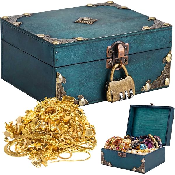LPAMABA Coffre Au Trésor En Bois Avec Cadenas - Boîte Vintage Pour Bijoux, Collection - 14.5x12x8cm