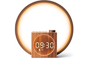 ‎DREAMEGG Dreamegg Nachttischlampe Touch mit Wecker - Tageslichtwecker mit 12 Lichtmodi, 20-Stufig Dimmbares, Lichtwecker mit 25 Beruhigende Klänge, Wake Up Light Wecker mit USB Ladefunktion, für Schlafzimmer