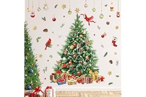 decalmile Natale Adesivi Vetrofanie Albero di Natale Grande Adesivi Murali Albero Verde Adesivi Finestra Natalizia Fiocco di Neve Adesivi Natalizia Vetro Porta Finestra Festa Decorazione