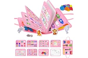 Bdwing Juguetes Montessori de 3 Años – Juguete Educativo de Fieltro con Letras, Números, Colores, Formas y Reloj – Busy Board y Libro Montessoripara Viaje Coche Avión – Azul