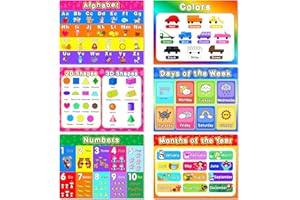 OBUSATT Educational Preschool Placemats for Kids Set of 6 Reusable Plastic Toddler Placemat Non Slip Washable Children Montessori Eat Table Mat for Nursery Homeschool Kindergarten Classroom Dining Table