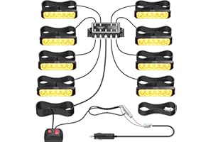 Justech 8x6LEDs Car Strobe Lights Amber Hazard Warning Beacon Lights 14 Modes Emergency Flashing Lights with Main Control Box 12V/24V Universal for Car Vehicle Truck Trailer Caravan Camper Van