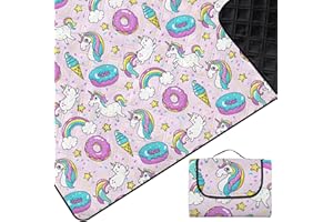 Neloheac Manta Picnic Impermeable 200 x 200 CM, Manta de Playa Portátil Lavable a Máquina, Alfombras de Picnic Ligero para Parque Jardín Barbacoa, Postre Unicornio