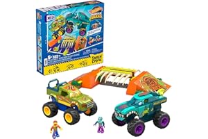 MEGA BRANDS Mega Hot Wheels Monster Trucks Tremplin Osseux Chocs et Fracas Coffret de Construction Contenant 332 pièces et 2 Mini-Figurines articulées, Cadeau pour Enfants Jouet Enfant, Dès 3 Ans, HKF89