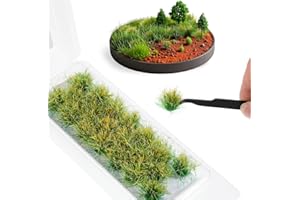 Xthrotsenk Graskopf Modellbau Gras Grasbüschel Pflanzen Modell Tiefland-Sträucher Kunstrasen Miniatur-Gelände Buschige Büschel für DIY-Sandgelände, Eisenbahn, Spielszenerie (Herbstgrün)