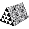 Leewadee Thai Triangle Cushion – Comfortable Backrest for TV or Reading, Wedge Pillow - Eco-Friendly Natural Kapok Filling, 50 x 33 x 33 cm, Black White