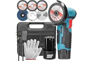 Hancaner Mini amoladora angular inalámbrica 19500 RPM 12 V profesional de disco inalámbrico | 2 batería 2.0 Ah | 6 discos de corte 76 mm | Amoladora angular inalámbrica para molienda y corte