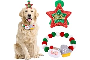 Yesaler Collar De Peluche Navideño para Perros Y Gatos Conjunto de Gorro y Collar Navideño para Mascotas Accesorios Ropa de Mascotas para Gatos Perros (Papá Noel/L)