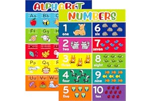 Youngever 2 Pack 60CM x 45CM Alphabet, Numbers 1-10 Laminated Educational Posters for Toddlers, Teaching Posters, Classroom Posters