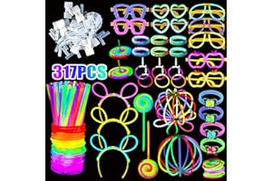 Neuytiky 317 Pezzi Bastoncini Luminosi, Braccialetto Fluorescente Luminoso, decorazione adatta per bambini e adulti, per feste, matrimoni, Halloween o come braccialetti