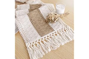 FEXIA - Burlap Cotton Table Runners - 30.5 x 183 cm - Rustic Boho Burlap Table Runners for Home - Kitchen, Dining, Coffee Table, Wedding Party, Outdoor Decoration - Brown