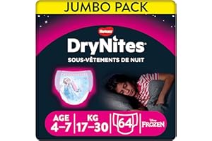 HUGGIES DryNites - sous-vêtements de nuit ultra-absorbants - 4/7ans Filles (17-30 kg) - 4 paquets de 16 culottes - la solution idéale pour les enfants qui font pipi au lit