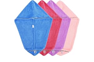 QXURkut 4 Piezas Toalla para el Cabello, Toalla Turbante Seca Pelo, Super Absorbente y Secado Rapido Toalla Microfibra Pelo con Botón para Cabello Largo, Rizado y Grueso