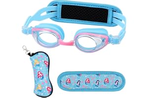 JUPSK Lunettes de natation pour enfants, Lunettes de Piscine Natation Anti-UV et Anti-buée Lunettes de natation avec housse de sangle en néoprène sans cheveux et étui à lunettes pratique