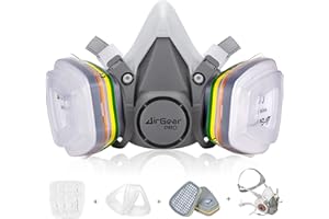 AirGearPro M-500 ABEK1-P2 Mascarilla de Protección Respiratoria Reutilizable, Anti polvo, Anti gases con Filtros para trabajos químicos, industriales, pintura, bricolaje, lijado.