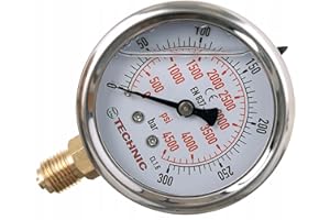 TC TECHNIC Manometro glicerina riempita 63 mm 0-300 Bar collegamento inferiore glicerina idraulica