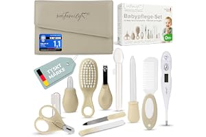 TPFFamily Babyvårdset Nyfödd (Beige) – 11-delat Newborn Baby Set med högkvalitativ babysax för naglar, febertermometer, borst