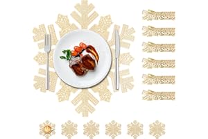 UNICTOP Tischsets Schneeflocken Platzset Rund 12er Set Tischläufer Hitzebeständig rutschfest Platzdeckchenn aus PP - 6er 38cm Tischuntersetzer Platzset und 6er 10cm Glas Untersetzer