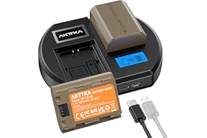 ‌AKTTKA NP-FZ100 Batteries 3000mAh Pack de 2 & Chargeur Rapide PD18W Double Fente pour Sony A7iii, A7iv, A7C, A6700, A6600, ZV-E1, ZV-E10ii, FX3, FX30, A9, A9S, A7R3, A7R4,Écran LCD