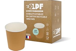 LPF LE PETIT FOURNISSEUR - Lot de 2000 Gobelets jetables en Carton Kraft 10-12cl - Recyclable et Biodégradable - Gobelets café, thé, boissons chaudes et froides - Résistant à la chaleur - Couleur Brun