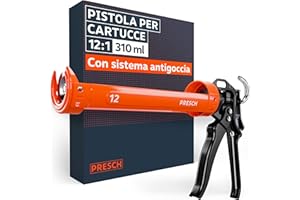 Presch Pistola Silicone 12:1 moltiplicazione & arresto goccia – Pistola per silicone per cartucce fino a 310 ml (bassa viscosità, acrilico) – Girevole 360° incl. ago di perforazione