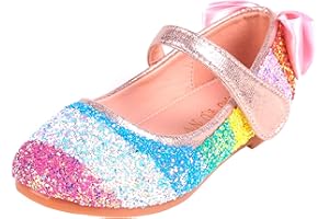 FStory&Winyee Mädchen Prinzessin Schuhe Festlich Regenbogen Streifen Glitzer Ballerinas Partei Pailletten Sandalen Bunt Flach Tanzschuhe Schleife Hochzeit Aufführung Faschingskostüm