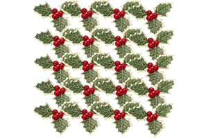 YUKIYI 30pcs Christmas Artificial Holly Berries with Green Leaves for Christmas Wreath Arrangement Holly Cake Decorations Cake Toppers Xmas Party Decorations Artificial Red Berries Fruit Holly Berries