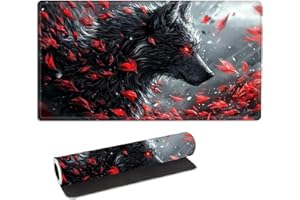 FQSXFIFN for MTG Playmat with Storage Bag, for TCG Playmat and Playing Card Mat for Magic Board Games, Non-Slip Black Wolf Desk Mat, Stitched Edges Game Mat, Rollable & Foldable Card Play Mat