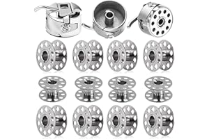 TRYSALAR LTD Sewing Machine Bobbin Case Holder Stainless Steel and 12 Pieces Metal Replacement Machine Bobbins Spool Universal fits Most Brands for Front Loading 15 Class Machines