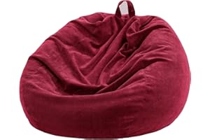 Nobildonna Funda para silla de puf (sin relleno) para niños y adultos. Puf extragrande de 300 L, almacenamiento de animales de peluche, pana suave de (rojo vino, grande solamente)