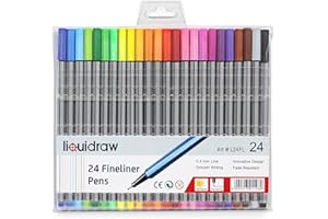 Liquidraw Fineliner Colouring Pens - 24 Pack | 0.4 mm Fine Tip | Assorted Vibrant Colours | Innovative Design Ideal for School, Work & Office Use | Easy Storage See-Through Wallet | Fade Resistant