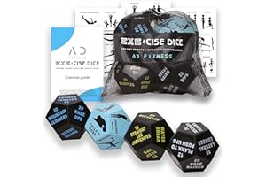 AD Fitness Yoga & Exercise Dice - Set of 4 Large Foam Dice (3x Circuit, 1x Yoga Dice) with Workout Guide & Mesh Bag-Fitness Dice for HIIT, Crossfit dice-Daily Fitness Challenge Exercise Decision Dice