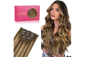 WENNALIFE Extension a Clip Cheveux Naturel, 50cm 80g 5pcs Balayage Brun Chocolat à Blond Caramel Extension Clip Cheveux Naturel Vrai Cheveux Humain Remy Extensions Cheveux Naturels à Clips