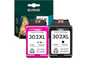 EVOKE 302 XL Tusz Kompatybilny z HP DESKJET 1110 2130 3630 Envy 4520 OfficeJet 4650 3830 5200 (Zestaw Czarny + Trójkolorowy) 1870 Stron 38 ml