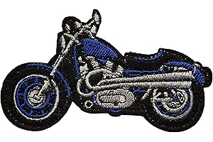 PATCH CAMELEON-SHOP Écusson Moto Bleue Patch Thermocollant Biker badge motard à thermocollé transfert à coller au fer à repasser applique brodé à coudre décoration réparation vêtement veste t-shirt homme 5,8x10cm