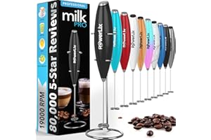 PowerLix Mousseur à Lait Électrique à Piles - Mousseur Lait avec support en acier inoxydable, 15-20s, puissant 19 000 tr/min, mini mousseur à café pour latte, cappuccino, chocolat chaud, Noir