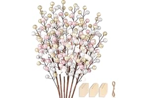 ‎N&T NIETING N&T NIETING 6 Pack Berry Christmas Decorations, 15 Inch Colourful Christmas Berries with Glitter, Artificial Holly Berries Stem Ornaments for Wreath Making Christmas Tree Decorations