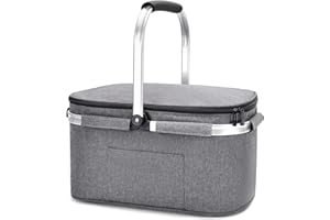 ALLCAMP 32 L Large Insulated Basket, Cool Bag, Picnic Basket, Cool Box, Light Grey