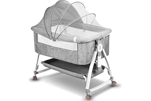 NIKYJM 3 in1 Culla Neonato Lettino Neonato 6 Regolazioni in Altezza Culla con Materasso Morbido e Culla per Bambini su Ruote Frenate Culla Next to me Compatibilità con Più Tipi di Letto