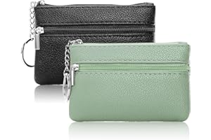 ATOYOGA Portamonete Uomo Donna (2pcs Nero+Verde) mini portafoglio tascabile in contanti Borsellino con cerniera Porta Carte alla moda con portachiavi